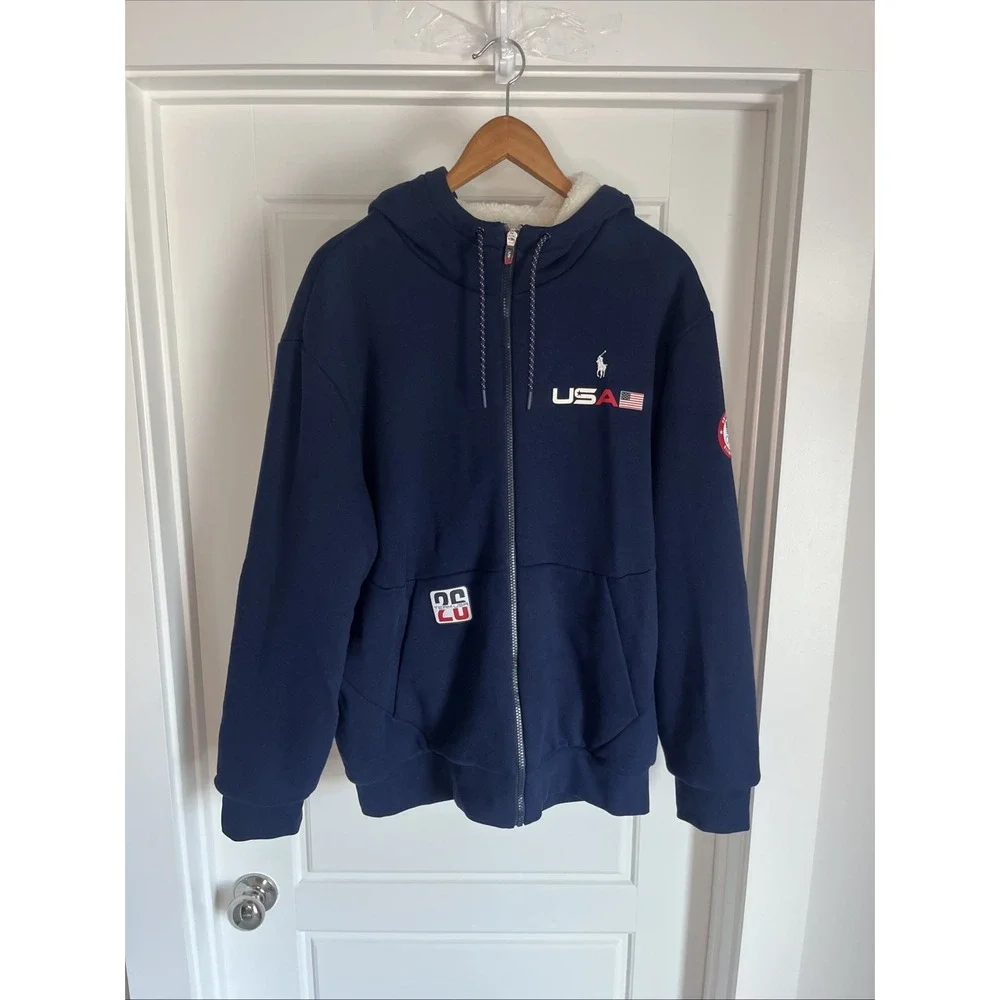 Polo Ralph Lauren Men Team USA 2026 olympics Fleece Full-Zip Hoodie L Blue USA